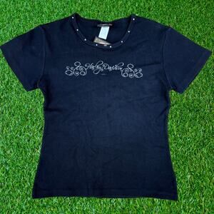 Y2K Bedazzled Harley Davidson Baby Tee